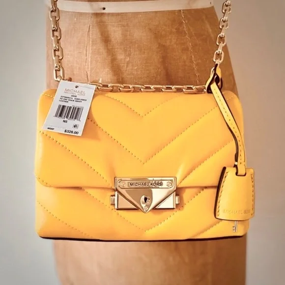 Michael Kors Cece Sunflower Yellow Quilted Leather Small Crossbody Bag NWT - Picture 11 of 11